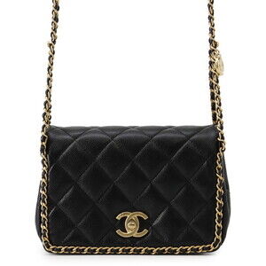 Chanel Chain Shoulder Bag Matelassé Coco Mark Double Caviar Skin AS3467 CHANE...